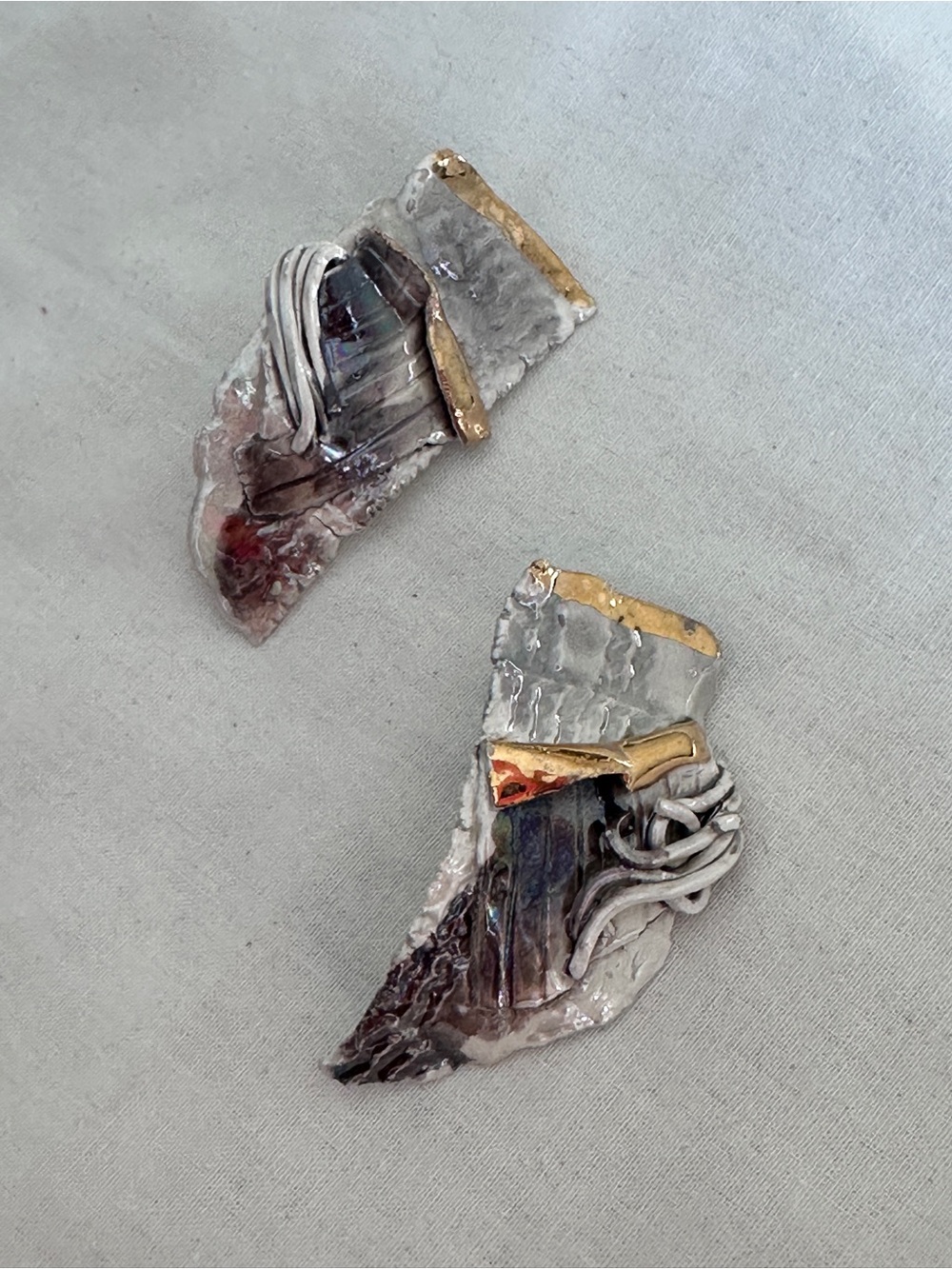 Vtg Amy Lacomb Oversized Handmade Abstract Pierced Statement Earrings Signed